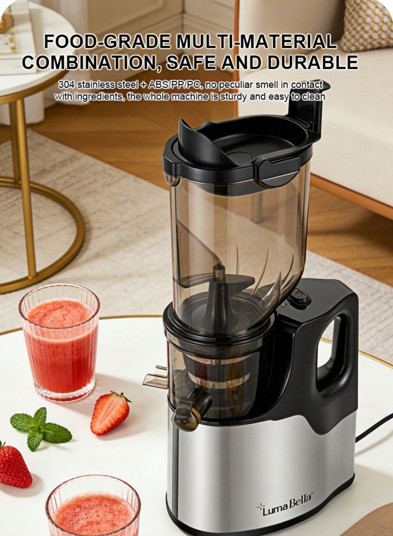 لوما بيلا العصارة الباردة بقوة 800 واط - فتحة تغذية عريضة 5.1 بوصة - عصارة بطيئة احترافية للخضار والفواكه الكاملة - إنتاجية عالية من العصير وسهلة التنظيف - Image 3